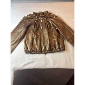 Anne Klein Womens Metallic Gold Leather Jacket Size M